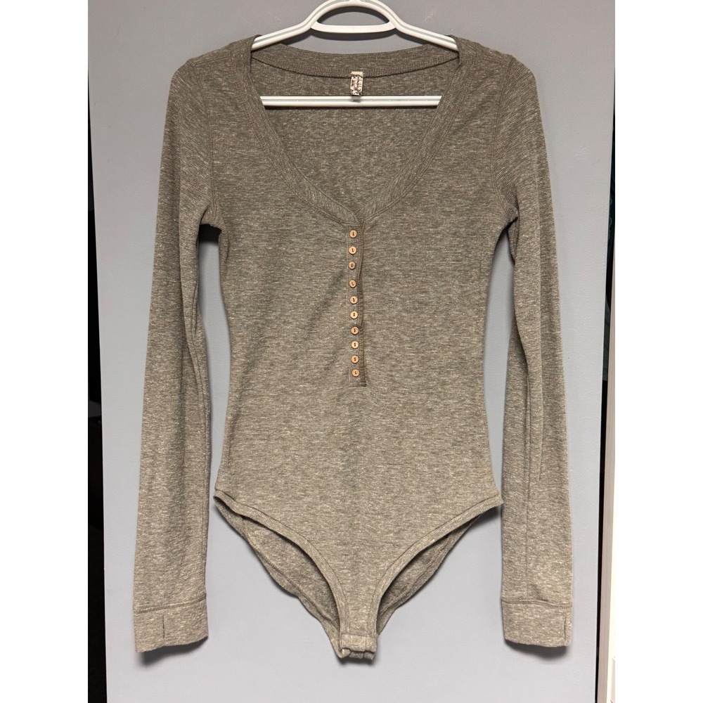 Free People Intimately Grey Dylan Henley Thermal Bodysuit Long Sleeve Minimally